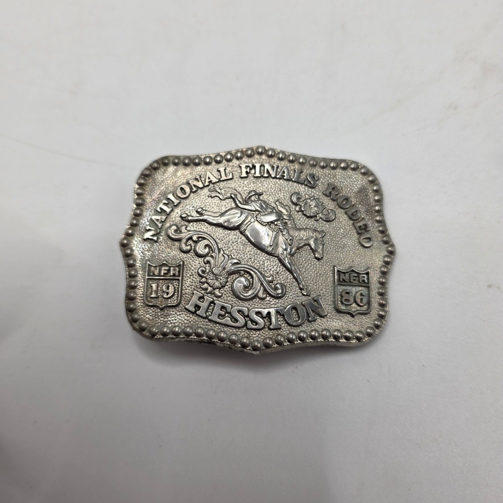 Hesston Belt Buckle 1986 NFR Rodeo Fred Fellows Vintage Collector